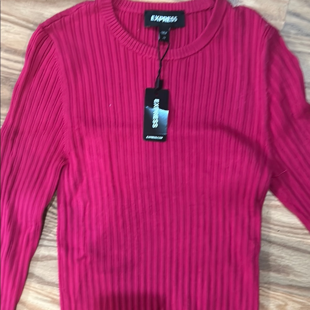 Express Red Ribbed Sweater - Picture 6 of 10